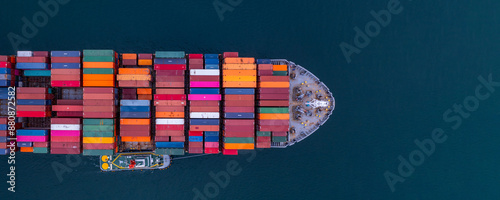 Obraz na płótnie Aerial view container ship, Global business commercial freight shipping logistic import export transportation by container ship, Container ship industrial cargo business logistic freight forwarder. w salonie
