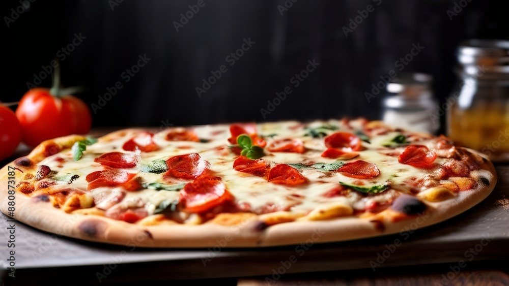 Pepperoni Pizza with Basil and Mozzarella Cheese. Pepperoni Pizza with Basil and Mozzarella Cheese.
