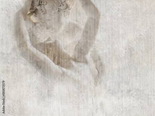 Obraz Kiss - ancient sculpture on the wall. Illustration for wallpaper, mural, poster, interior decoration.