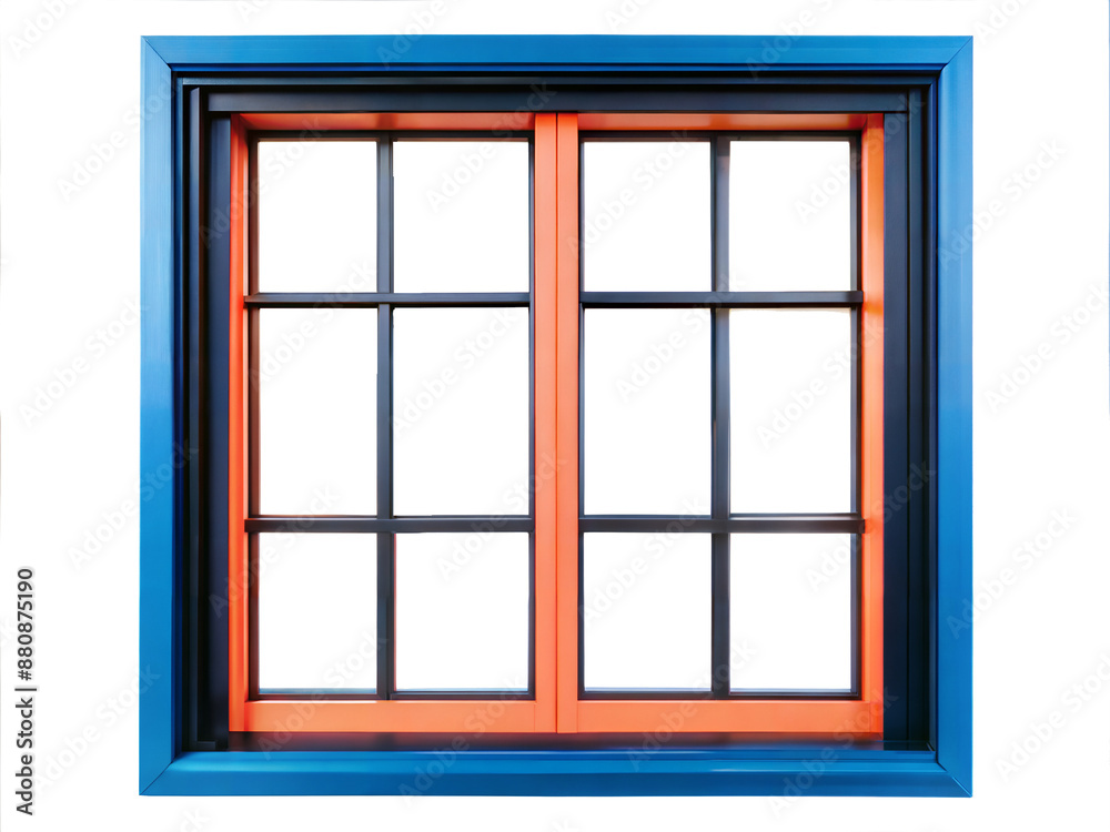 Fototapeta premium Modern blue and orange window frame isolated on transparent background with clipping path cut-out