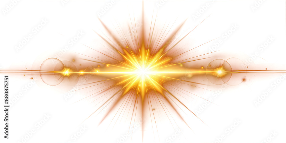 Bright golden starburst light effect isolated on transparent background ...