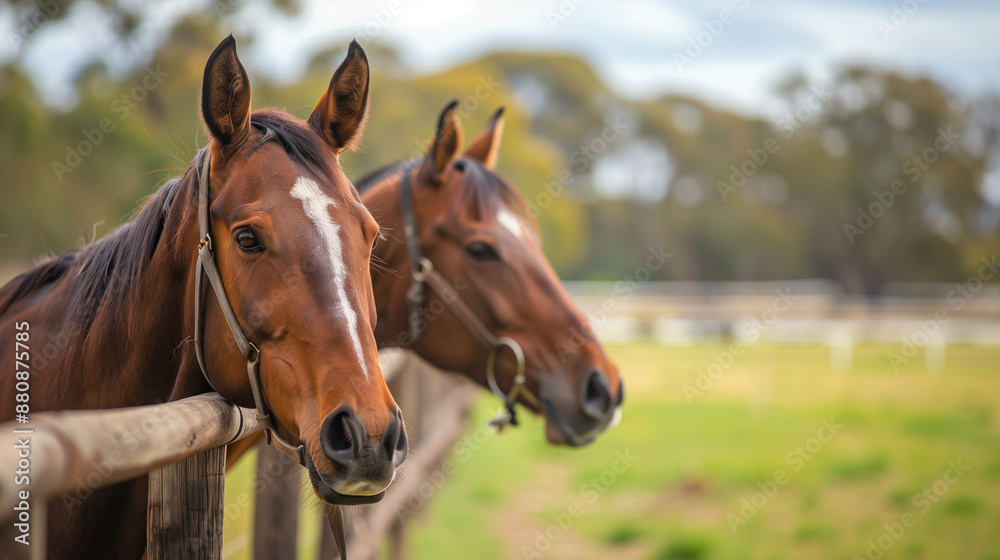 Horse racing on a farm, slightly blurred racetrack background, Ai generated Images Horse racing on a farm, slightly blurred racetrack background, Ai generated Images