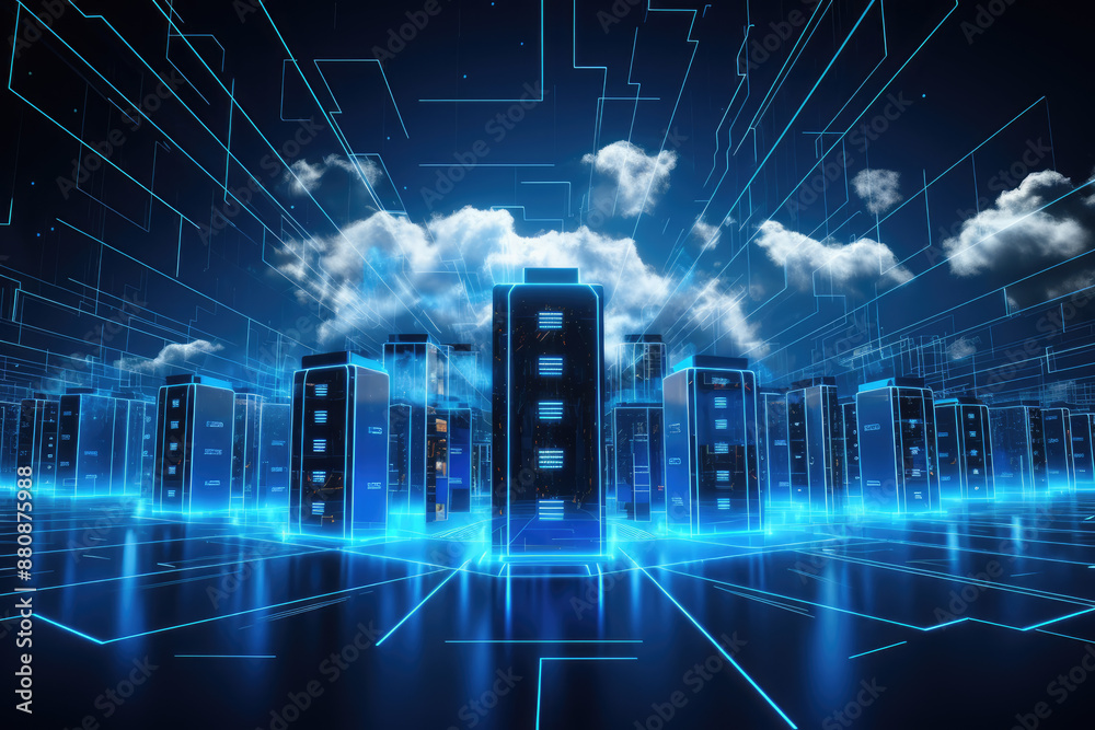 generated illustration of a cloud-based data storage system. generated illustration of a cloud-based data storage system.