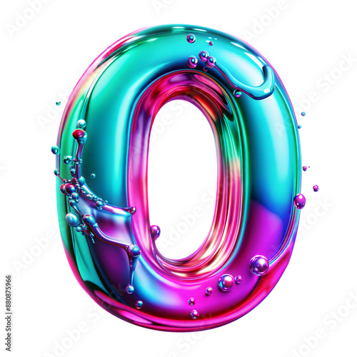 Shiny and colorful metallic number zero isolated on transparent background with clipping path cut-out