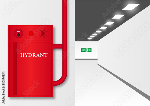 Fire Hydrant Box on Wall in the Building. Red Fire Hydrant. Vector Illustration. 