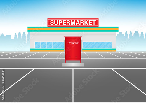 Fire Hydrant Box in Parking Lot. Red Fire Hydrant. Vector Illustration. 