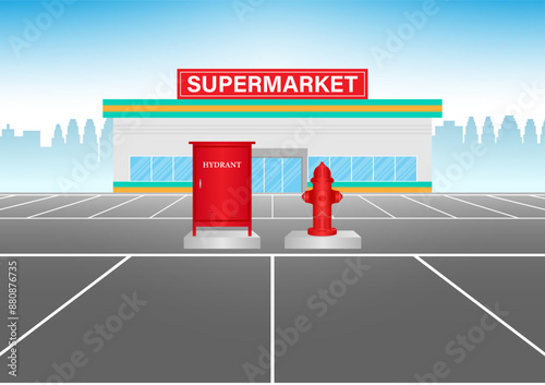 Hydrant Box and Fire Hydrant in Parking Lot. Vector Illustration. 