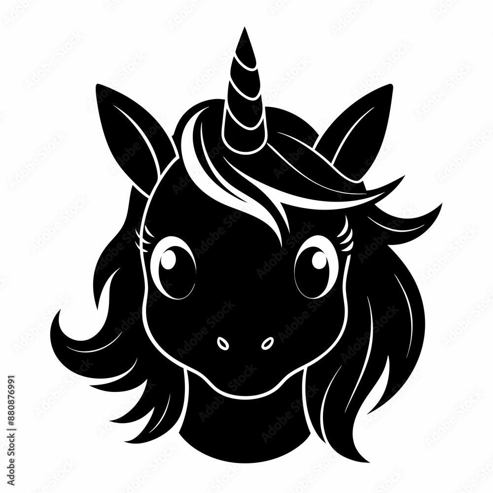Obraz premium Unicorn vector illustration, Unicorn vector art, Unicorn silhouette, head of a Unicorn vector icon