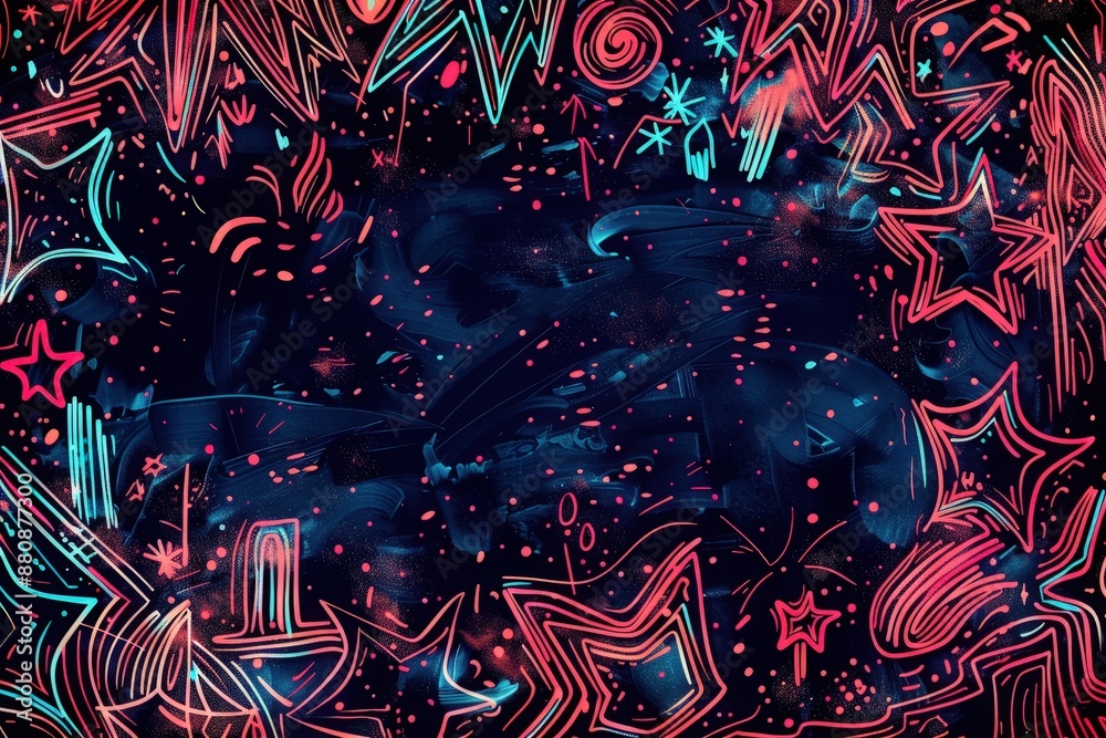 Colorful Abstract Stardust Background with Neon Star and Swirl Patterns Colorful Abstract Stardust Background with Neon Star and Swirl Patterns