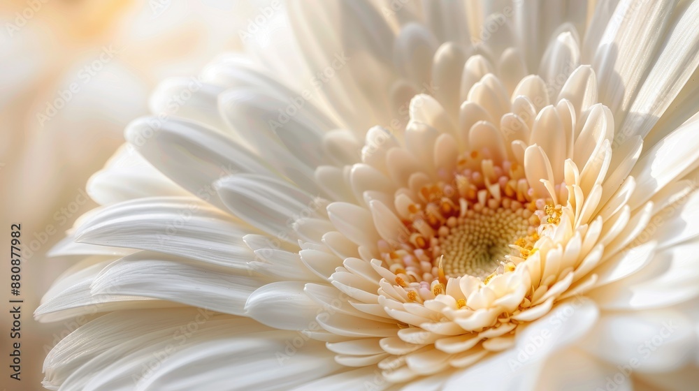 White Gerbera Flower Close Up with Clear Focus on Petals and Copy Space White Gerbera Flower Close Up with Clear Focus on Petals and Copy Space