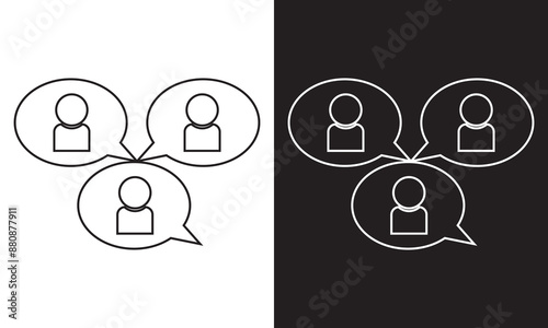 Group chat bubbles or forum discussion with multiple people chatting flat vector line icon set for apps.  isolated on black and white background. Vector illustration. EPS 10