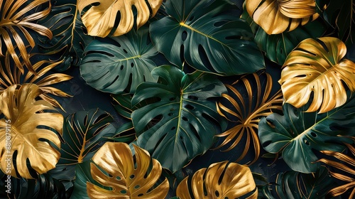 Pattern leaf background green plant tree abstract palm floral wallpaper flower foliage art jungle. Background luxury leaf pattern texture design line summer gold nature monstera fabric golden leaves.