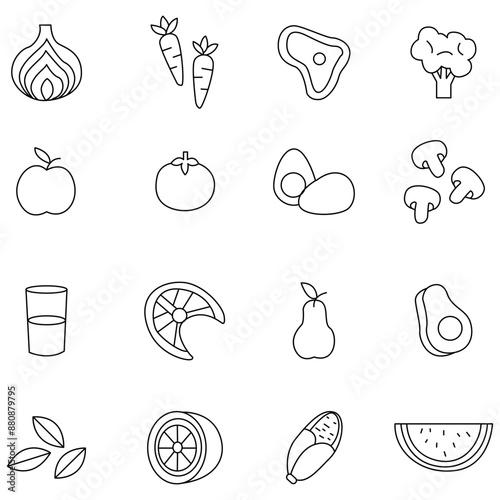 Food icon set. Vector icon. fruits icon images. meat vector icon