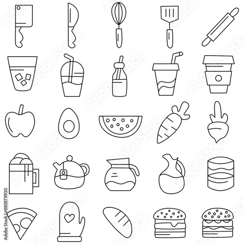 Food icon set. Vector icon. fruits icon images. meat vector icon
