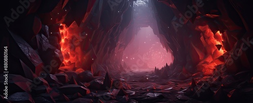 Mystical cave with glowing entrance.