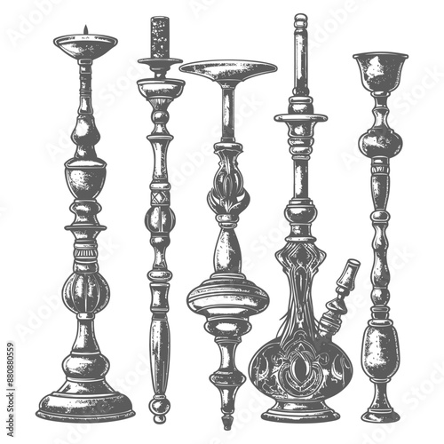 Engraved Vintage Hookah Collection: Ornate Metal & Brass Designs
