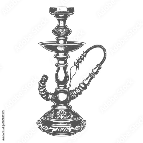 Hand-Drawn Ornate Silver Hookah, Vintage Sketch Illustration