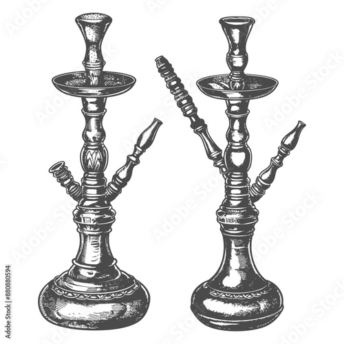 Engraved Hookah Set: Ornate Metal, Detailed Illustration