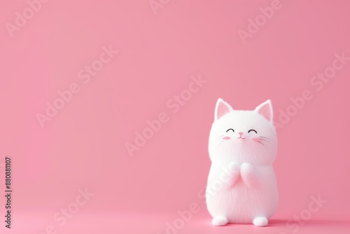 Cute ceramic white cat figurine with a pink background, featuring a minimalist and playful design, perfect for decor or gifts.