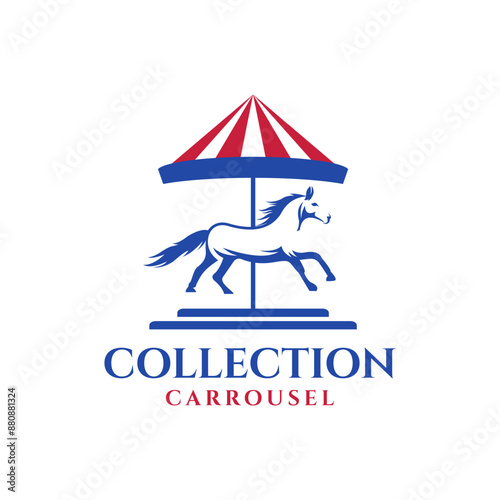 Vintage horse carousel minimalist logo illustration template 