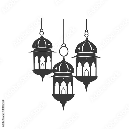 islamic eid lanterns minimalist logo or symbol black color only