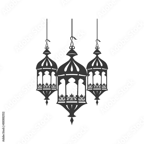 islamic eid lanterns minimalist logo or symbol black color only