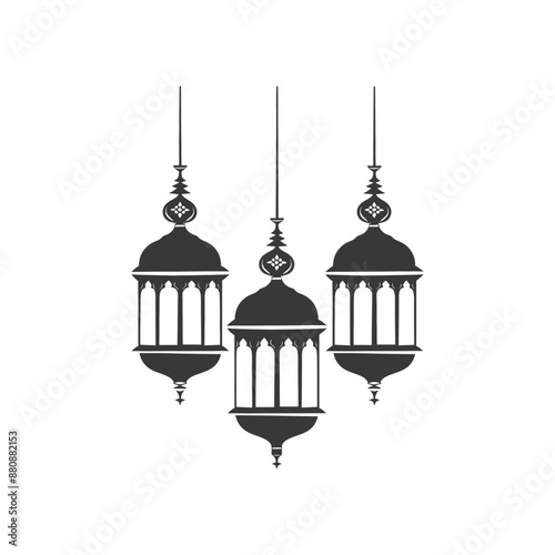 islamic eid lanterns minimalist logo or symbol black color only
