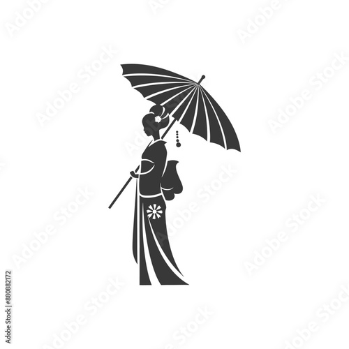 japanese women wearing kimono minimalist logo or symbol black color only