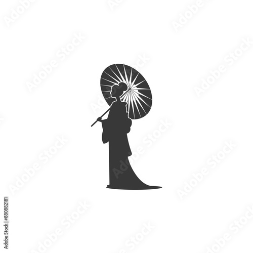 japanese women wearing kimono minimalist logo or symbol black color only