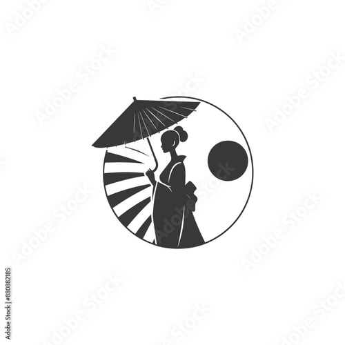 japanese women wearing kimono minimalist logo or symbol black color only