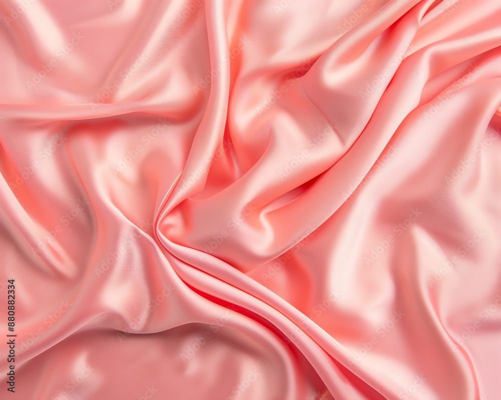 Obraz premium Close-up of smooth, pink satin fabric with soft, flowing drapes.