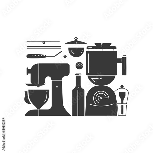 kitchen and household appliances minimalist logo or symbol black color only