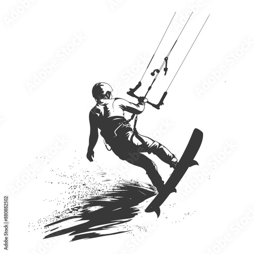 kitesurfing man athlete minimalist logo or symbol black color only
