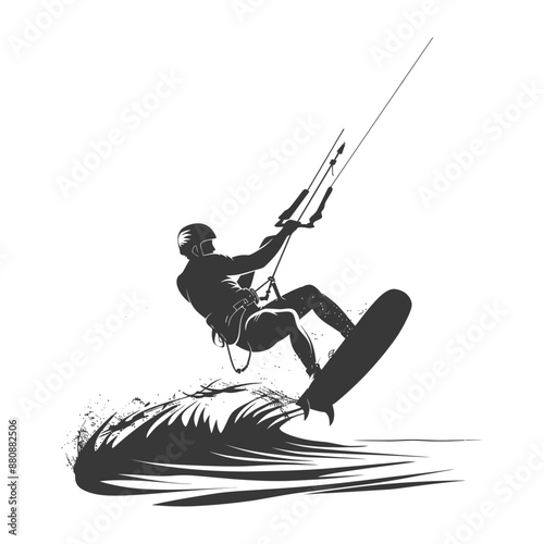 kitesurfing man athlete minimalist logo or symbol black color only