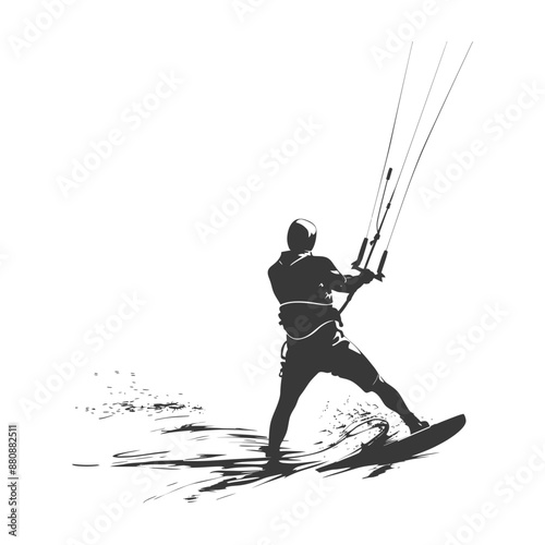kitesurfing man athlete minimalist logo or symbol black color only