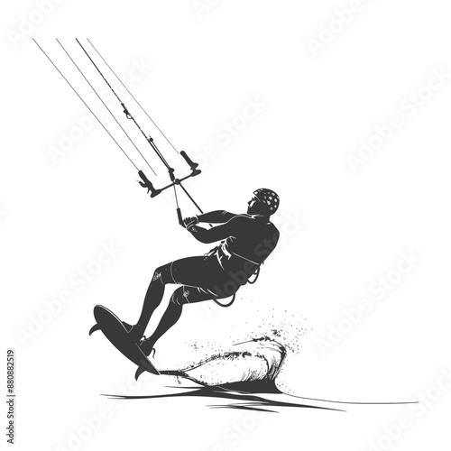 kitesurfing man athlete minimalist logo or symbol black color only