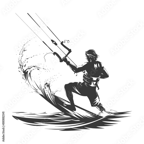 kitesurfing man athlete minimalist logo or symbol black color only