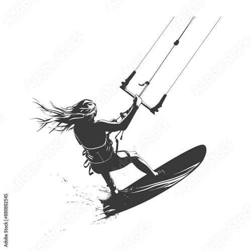kitesurfing woman athlete minimalist logo or symbol black color only