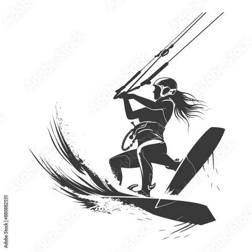 kitesurfing woman athlete minimalist logo or symbol black color only