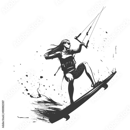 kitesurfing woman athlete minimalist logo or symbol black color only