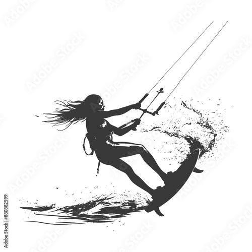 kitesurfing woman athlete minimalist logo or symbol black color only
