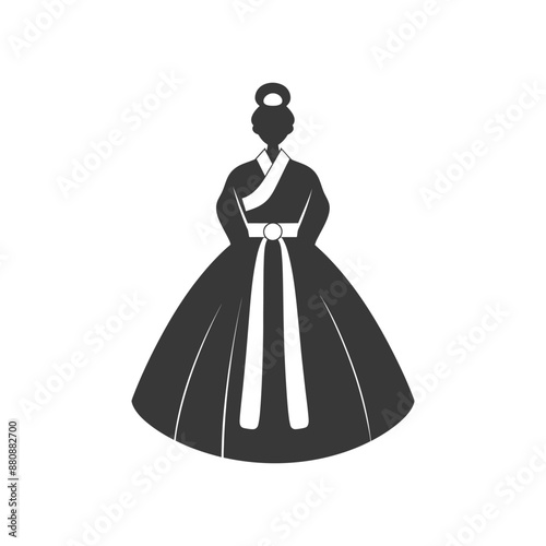 korean women wearing hanbok minimalist logo or symbol black color only