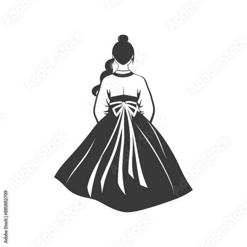korean women wearing hanbok minimalist logo or symbol black color only