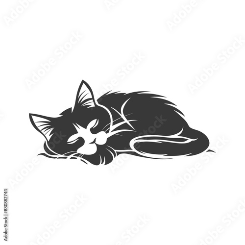 lazy cat animal tired minimalist logo or symbol black color only