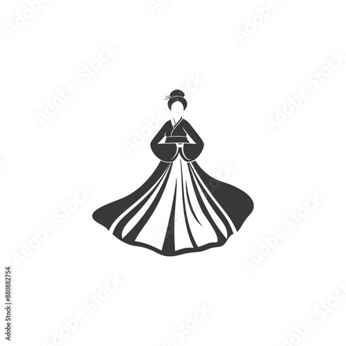 korean women wearing hanbok minimalist logo or symbol black color only