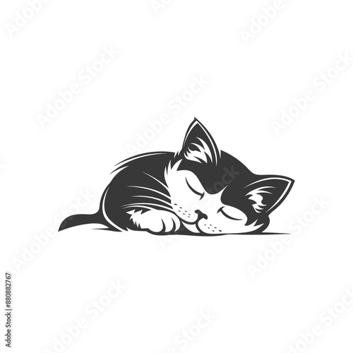 lazy cat animal tired minimalist logo or symbol black color only