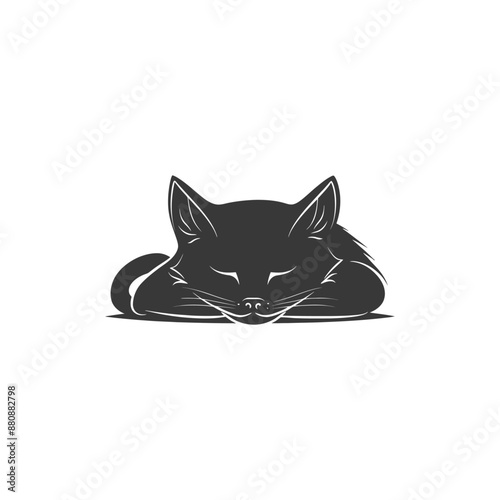 lazy cat animal tired minimalist logo or symbol black color only