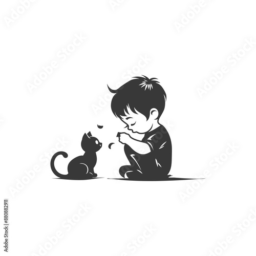 little boy activity minimalist logo or symbol black color only