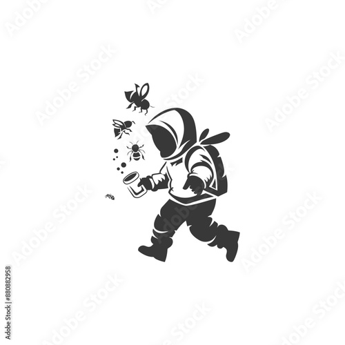 little boy beekeeper minimalist logo or symbol black color only