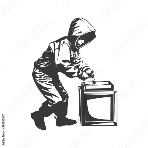 little boy beekeeper minimalist logo or symbol black color only